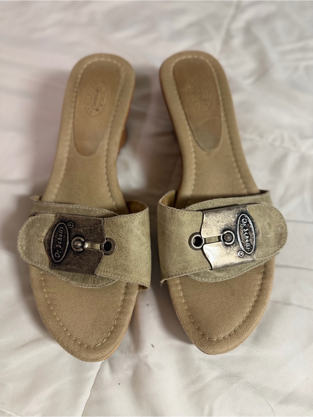 Ostrich Beige Suede Slide Sandals by Dr Scholl’s